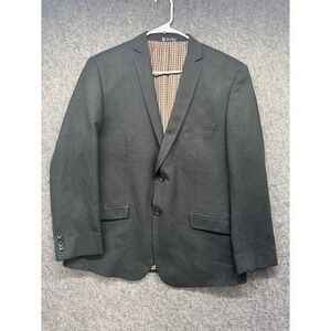 Tazio Italy Mens Charcoal Grey Two Button Blazer Plaid Lining Single Vent Jacket